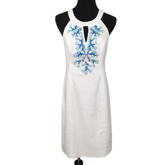 Lilly Pulitzer Jena Stretch Shift Dress Beaded Collar Resort White Women 4 Bride - Picture 2 of 15